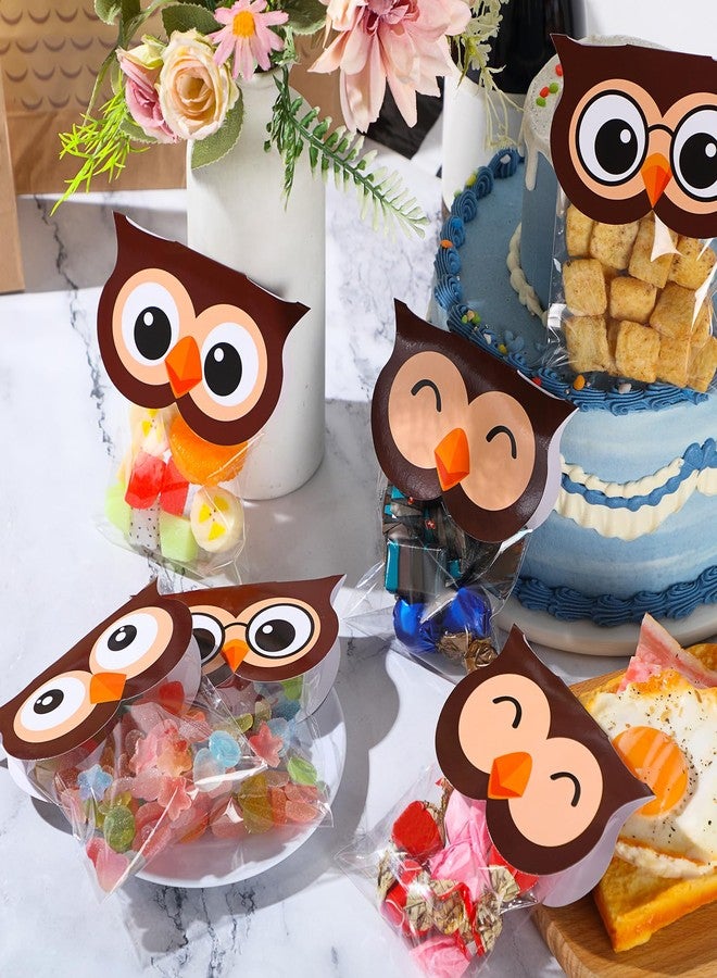 SilTriangle 48 Sets of Owl Party Cellophane Treat Bags with Owl Toppers Cellophane Bags for Thanksgiving Christmas Candy Gift Christmas Party Favor Decoration Supplies(Brown) - Image 5